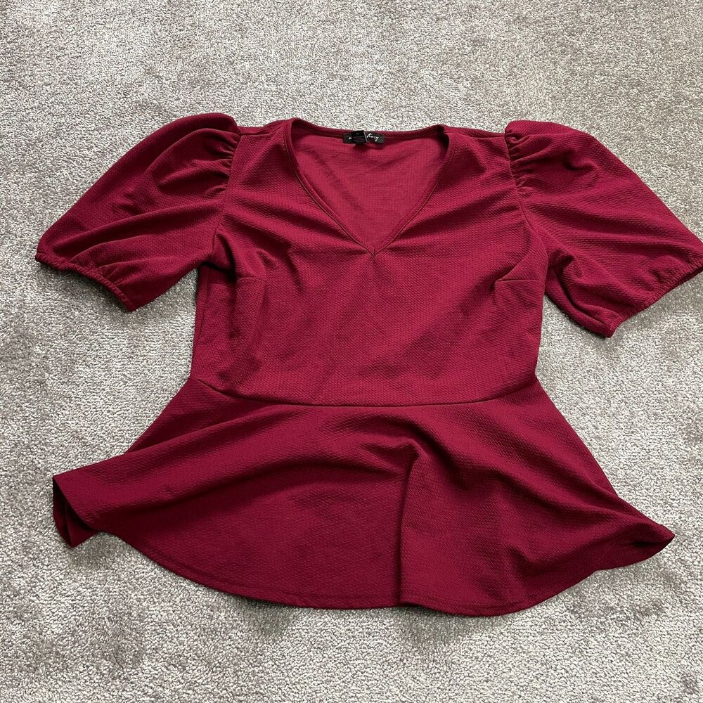 A Love Story Blouse Shirt womens Plus 1X Dark Red Short Sleeve Flare Bottom Top